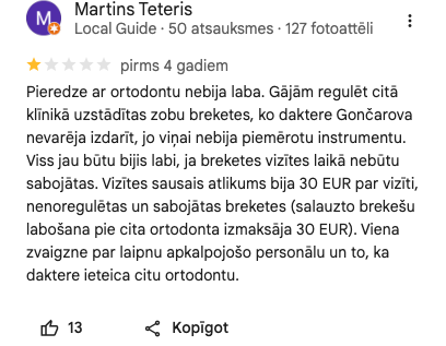Ekrānuzņēmums no atsauksmes (Martins Teteris)