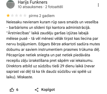 Ekrānuzņēmums no atsauksmes (Harijs Funkners)