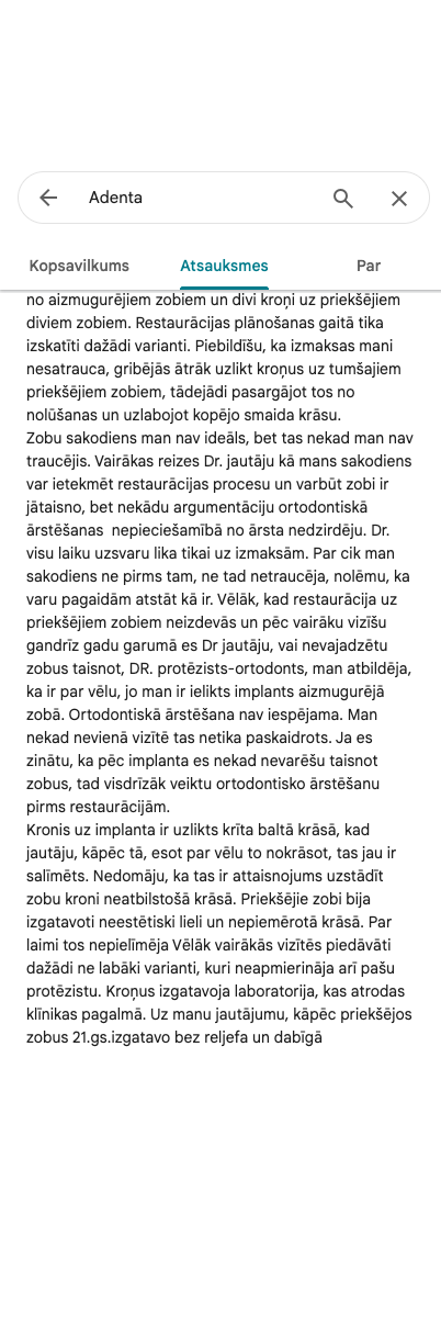 Ekrānuzņēmums no atsauksmes (Inese K)