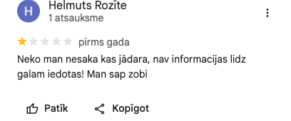Ekrānuzņēmums no atsauksmes (Helmuts Rozīte)