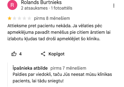 Ekrānuzņēmums no atsauksmes (Rolands Burtnieks)