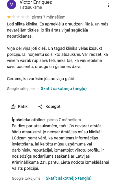 Ekrānuzņēmums no atsauksmes (Victor Enriquez)
