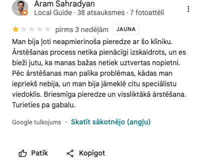 Ekrānuzņēmums no atsauksmes (Aram Sahradyan)