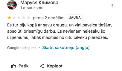 Ekrānuzņēmums no atsauksmes (Маруся Климова)